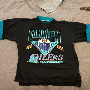 NHL Black and Teal Edmonton Oilers Men's Shirt